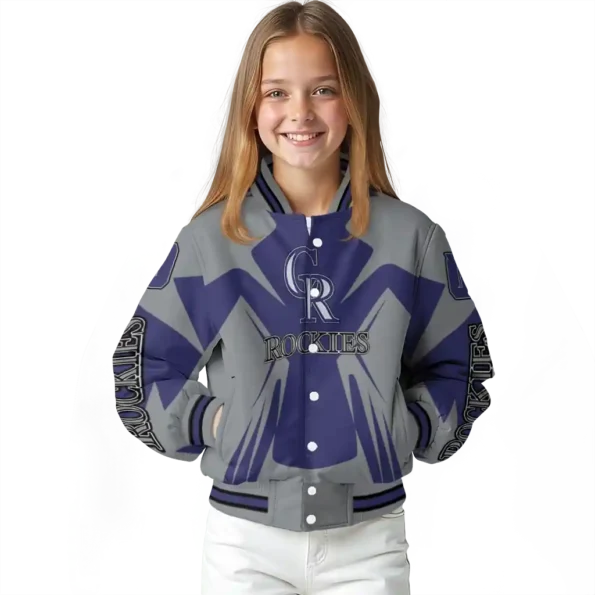 customized colorado rockies spider mark blue black crocs varsity jacket top rated