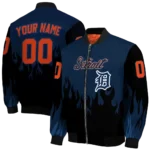 customized detroit tigers flame border navy black bomber jacket best selling