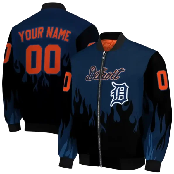 customized detroit tigers flame border navy black bomber jacket fashion forward