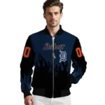 customized detroit tigers flame border navy black bomber jacket best selling