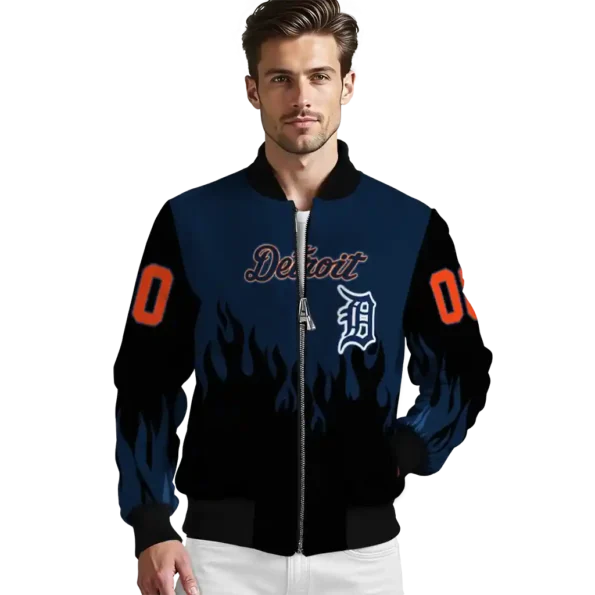 customized detroit tigers flame border navy black bomber jacket high quality