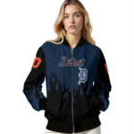 customized detroit tigers flame border navy black bomber jacket best selling