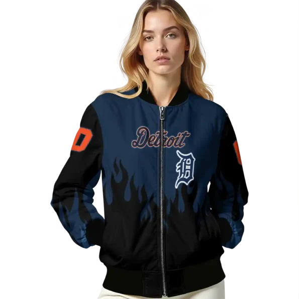 customized detroit tigers flame border navy black bomber jacket latest model