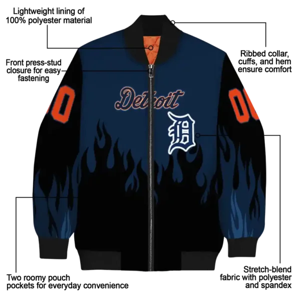 customized detroit tigers flame border navy black bomber jacket new arrival