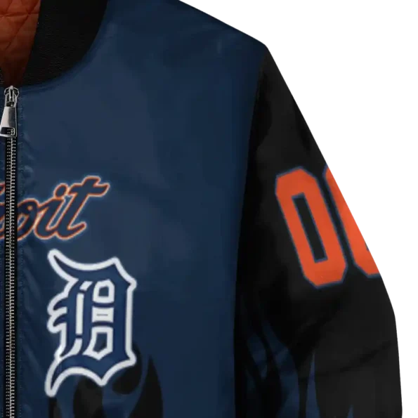 customized detroit tigers flame border navy black bomber jacket premium grade