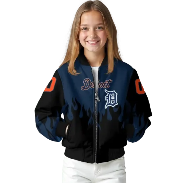 customized detroit tigers flame border navy black bomber jacket top rated