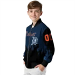 customized detroit tigers flame border navy black bomber jacket best selling