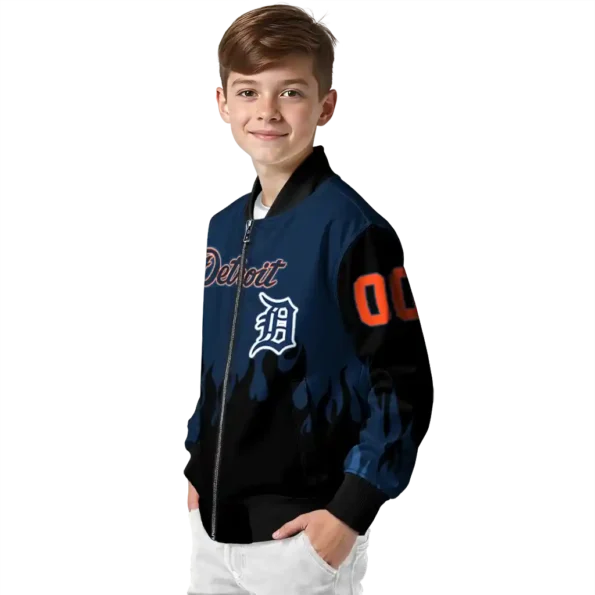customized detroit tigers flame border navy black bomber jacket trendy