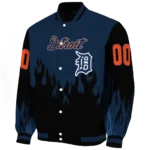 customized detroit tigers flame border navy black varsity jacket best selling