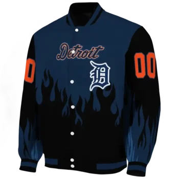customized detroit tigers flame border navy black varsity jacket best selling