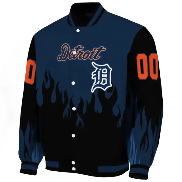 customized detroit tigers flame border navy black varsity jacket best selling