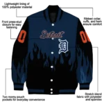 customized detroit tigers flame border navy black varsity jacket best selling
