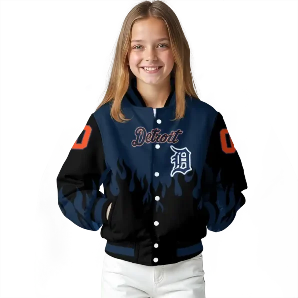 customized detroit tigers flame border navy black varsity jacket top rated