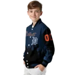 customized detroit tigers flame border navy black varsity jacket best selling
