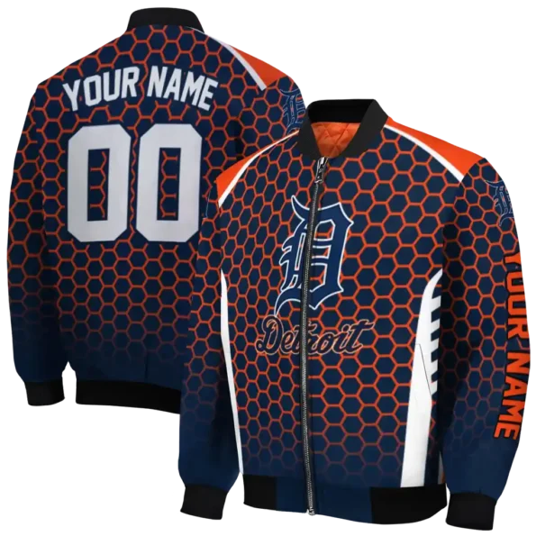 customized detroit tigers hexagon grid navy bomber jacket fashion forward
