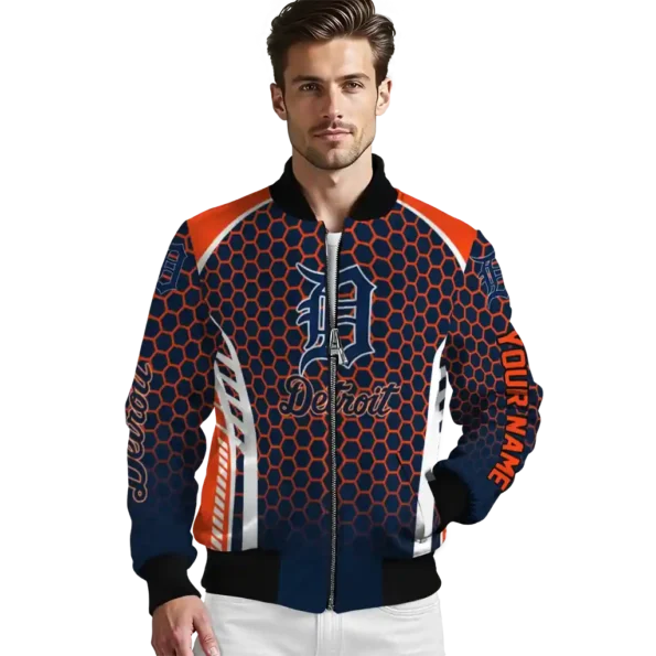 customized detroit tigers hexagon grid navy bomber jacket high quality