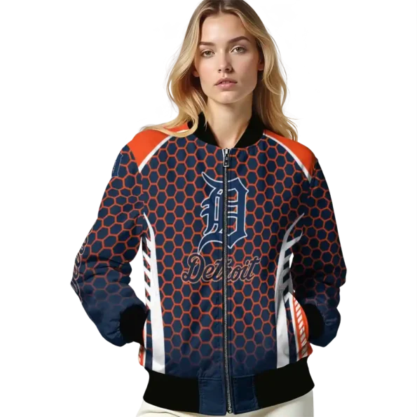 customized detroit tigers hexagon grid navy bomber jacket latest model