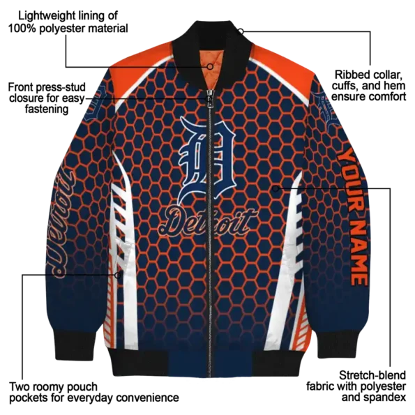 customized detroit tigers hexagon grid navy bomber jacket new arrival