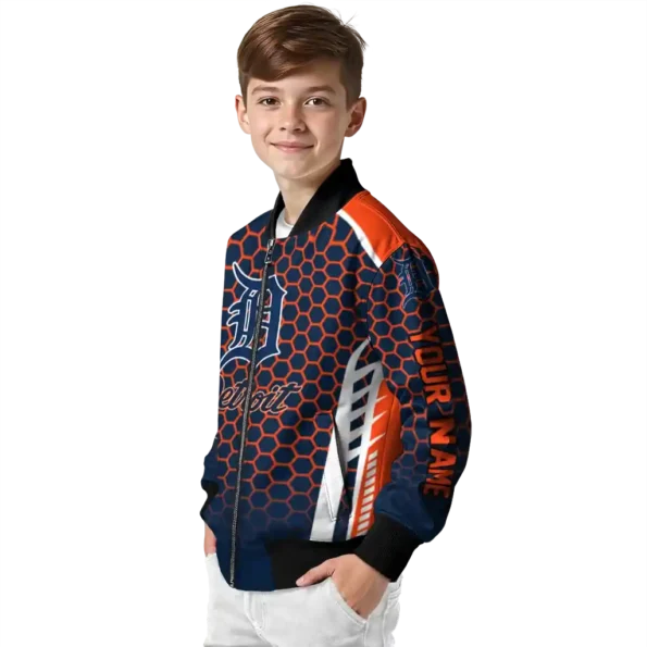customized detroit tigers hexagon grid navy bomber jacket trendy