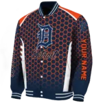 customized detroit tigers hexagon grid navy varsity jacket best selling