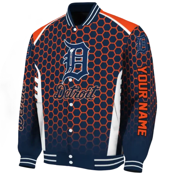 customized detroit tigers hexagon grid navy varsity jacket best selling