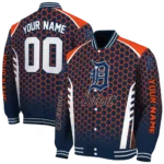 customized detroit tigers hexagon grid navy varsity jacket best selling