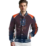 customized detroit tigers hexagon grid navy varsity jacket best selling