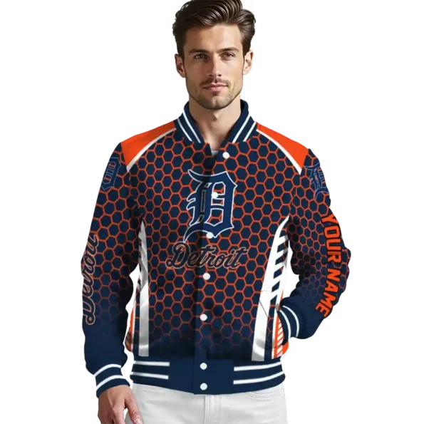 customized detroit tigers hexagon grid navy varsity jacket high quality