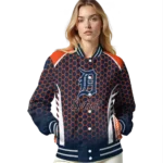 customized detroit tigers hexagon grid navy varsity jacket best selling