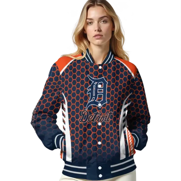 customized detroit tigers hexagon grid navy varsity jacket latest model