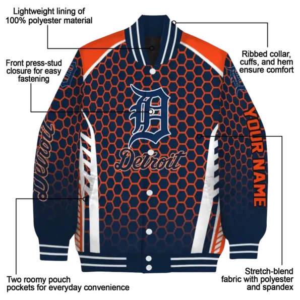 customized detroit tigers hexagon grid navy varsity jacket new arrival