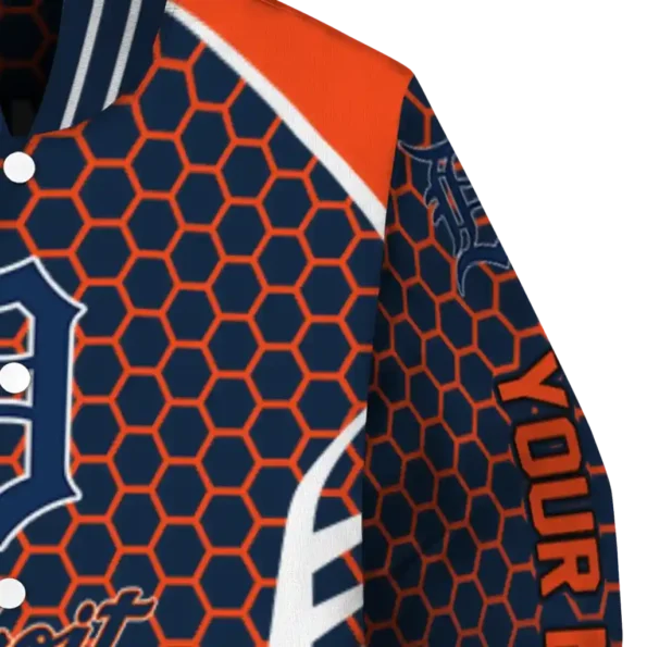 customized detroit tigers hexagon grid navy varsity jacket premium grade