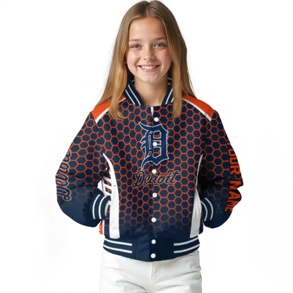 customized detroit tigers hexagon grid navy varsity jacket top rated