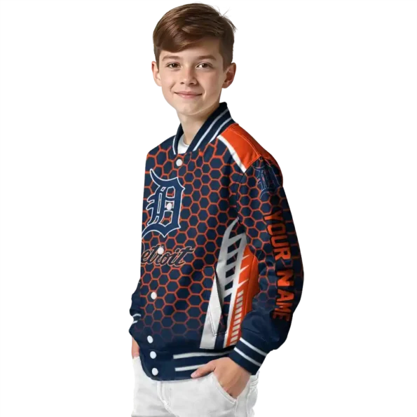 customized detroit tigers hexagon grid navy varsity jacket trendy