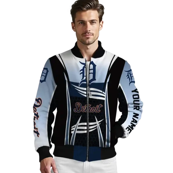 customized detroit tigers mesh effect navy black bomber jacket high quality