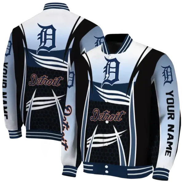 customized detroit tigers mesh effect navy black varsity jacket fashion forward
