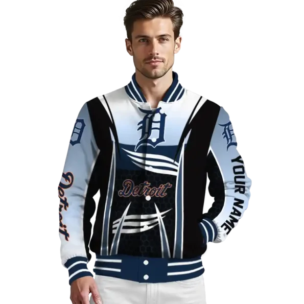 customized detroit tigers mesh effect navy black varsity jacket high quality