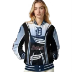 customized detroit tigers mesh effect navy black varsity jacket best selling