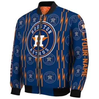 customized houston astros bolt stripe blue bomber jacket best selling
