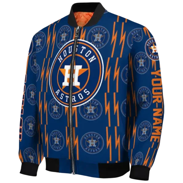 customized houston astros bolt stripe blue bomber jacket best selling