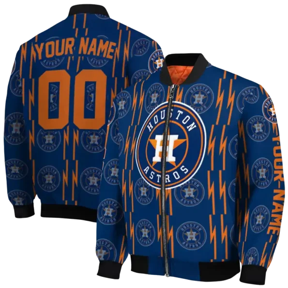 customized houston astros bolt stripe blue bomber jacket fashion forward