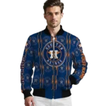 customized houston astros bolt stripe blue bomber jacket best selling