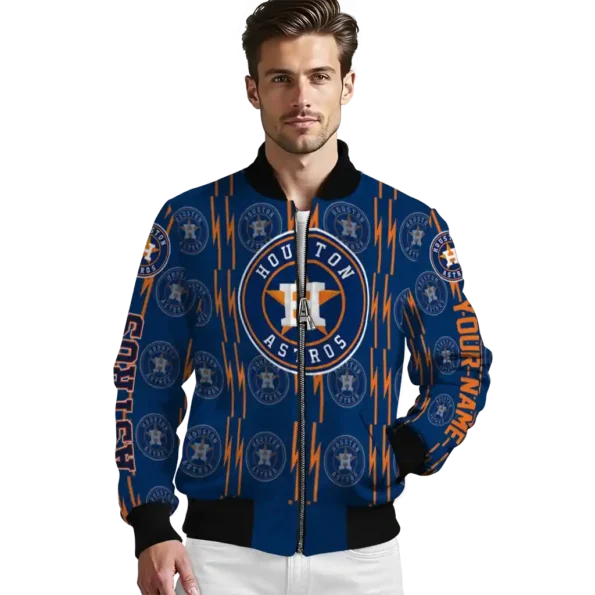 customized houston astros bolt stripe blue bomber jacket high quality