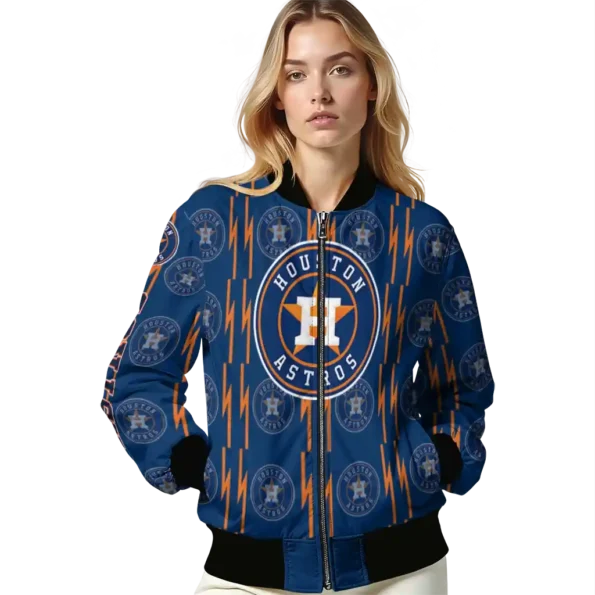 customized houston astros bolt stripe blue bomber jacket latest model