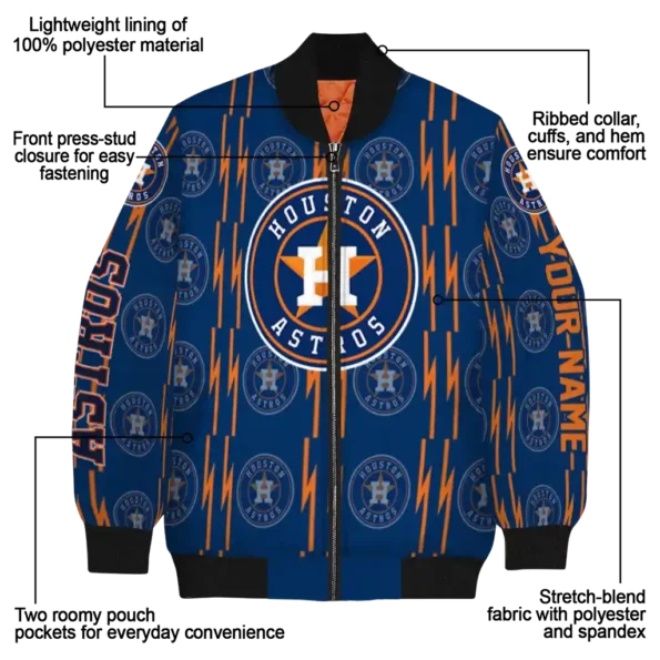 customized houston astros bolt stripe blue bomber jacket new arrival