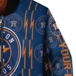 customized houston astros bolt stripe blue bomber jacket best selling