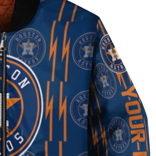 customized houston astros bolt stripe blue bomber jacket premium grade