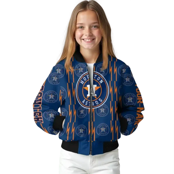 customized houston astros bolt stripe blue bomber jacket top rated