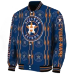 customized houston astros bolt stripe blue varsity jacket best selling