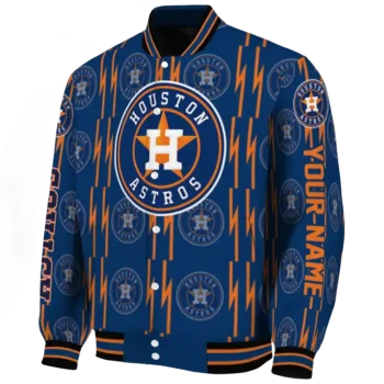 customized houston astros bolt stripe blue varsity jacket best selling